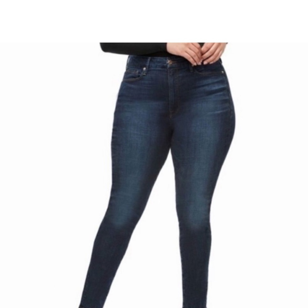 50%offw❤️Good American Legs High Rise Skinny Jean Stretchy blue 387 raw hem